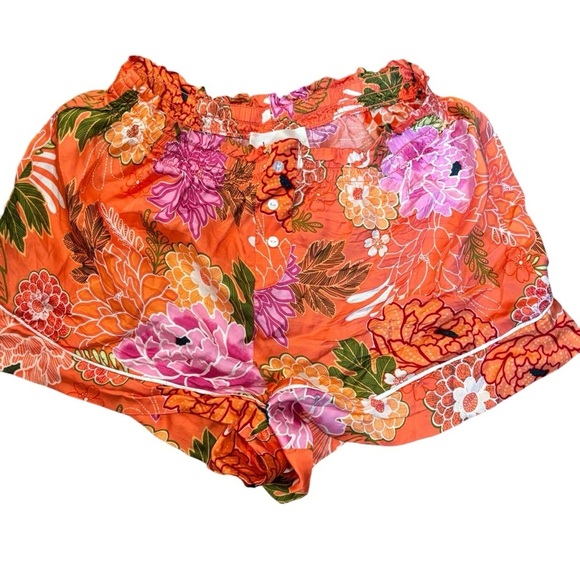 Anthropologie Women's Bright Floral "Silk" Viscose Pajama Shorts Elastic Waist - Picture 3 of 4